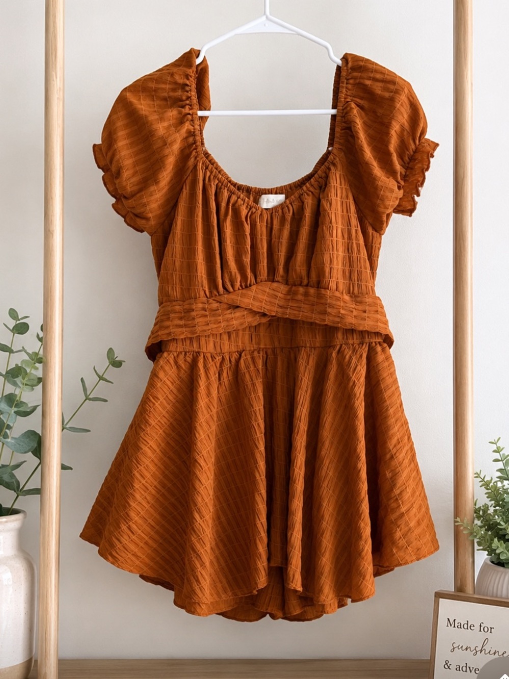 Atlar’d state Rust Orange Short Sleeve Smocked mini dress
